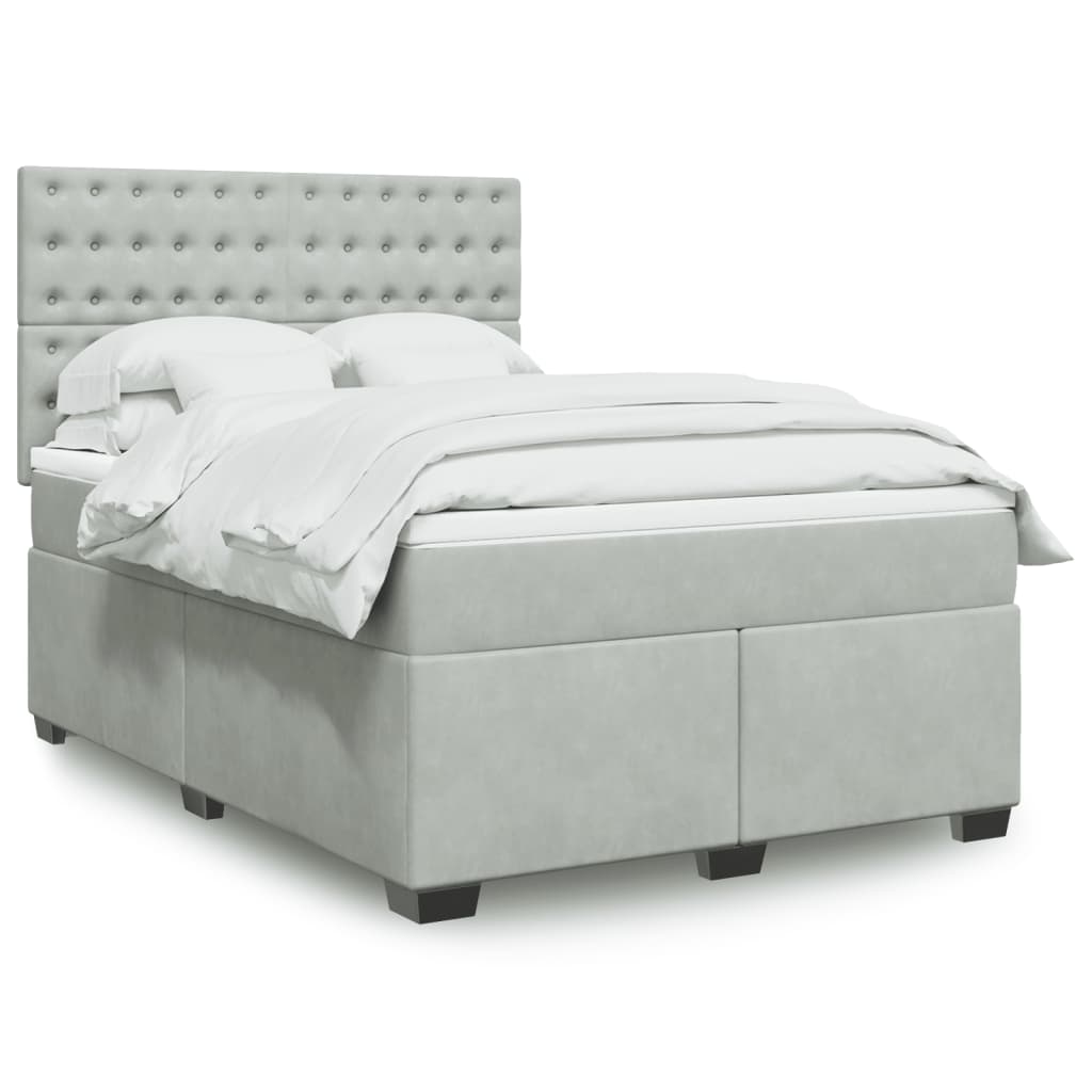 Box Spring Postel S Matrací Samet Světle Šedá