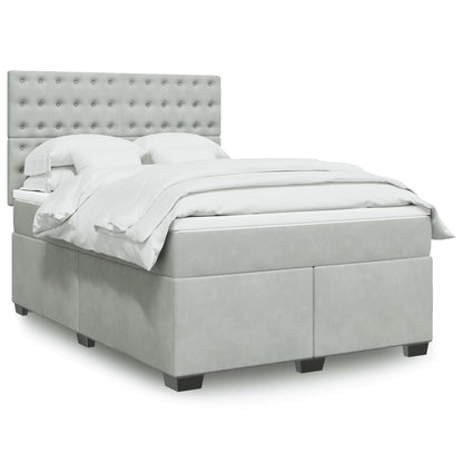Box Spring Postel S Matrací Samet Světle Šedá