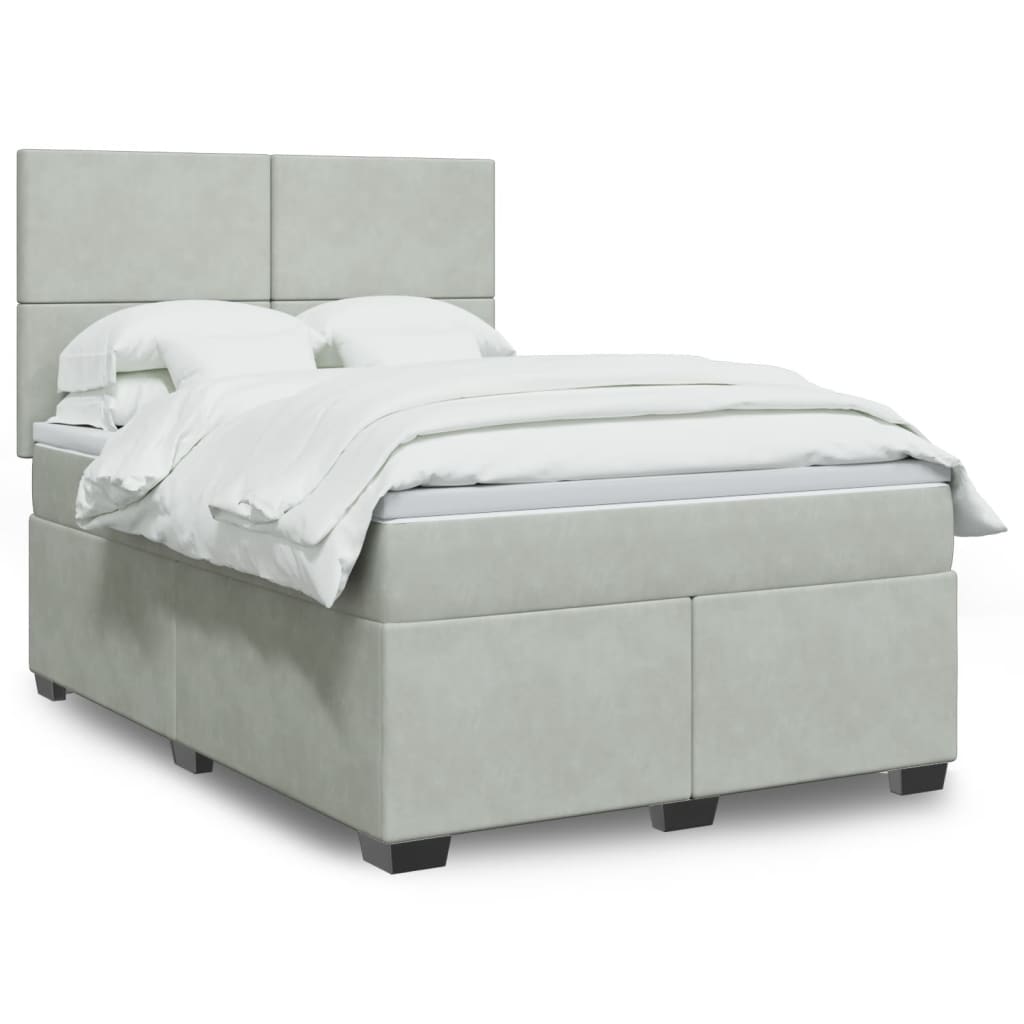 Box Spring Postel S Matrací Samet Světle Šedá