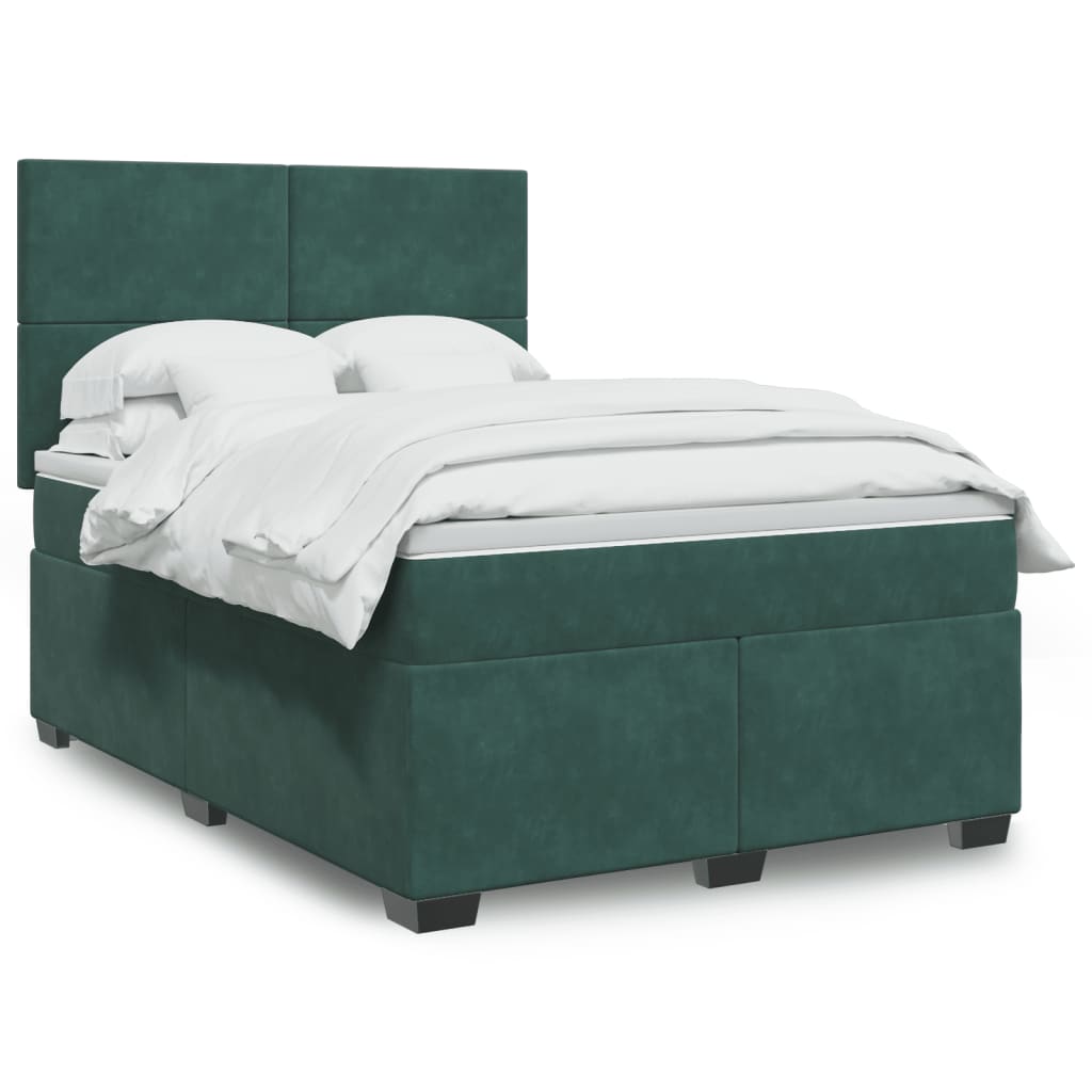 Box Spring Postel S Matrací Samet Tmavě Zelená