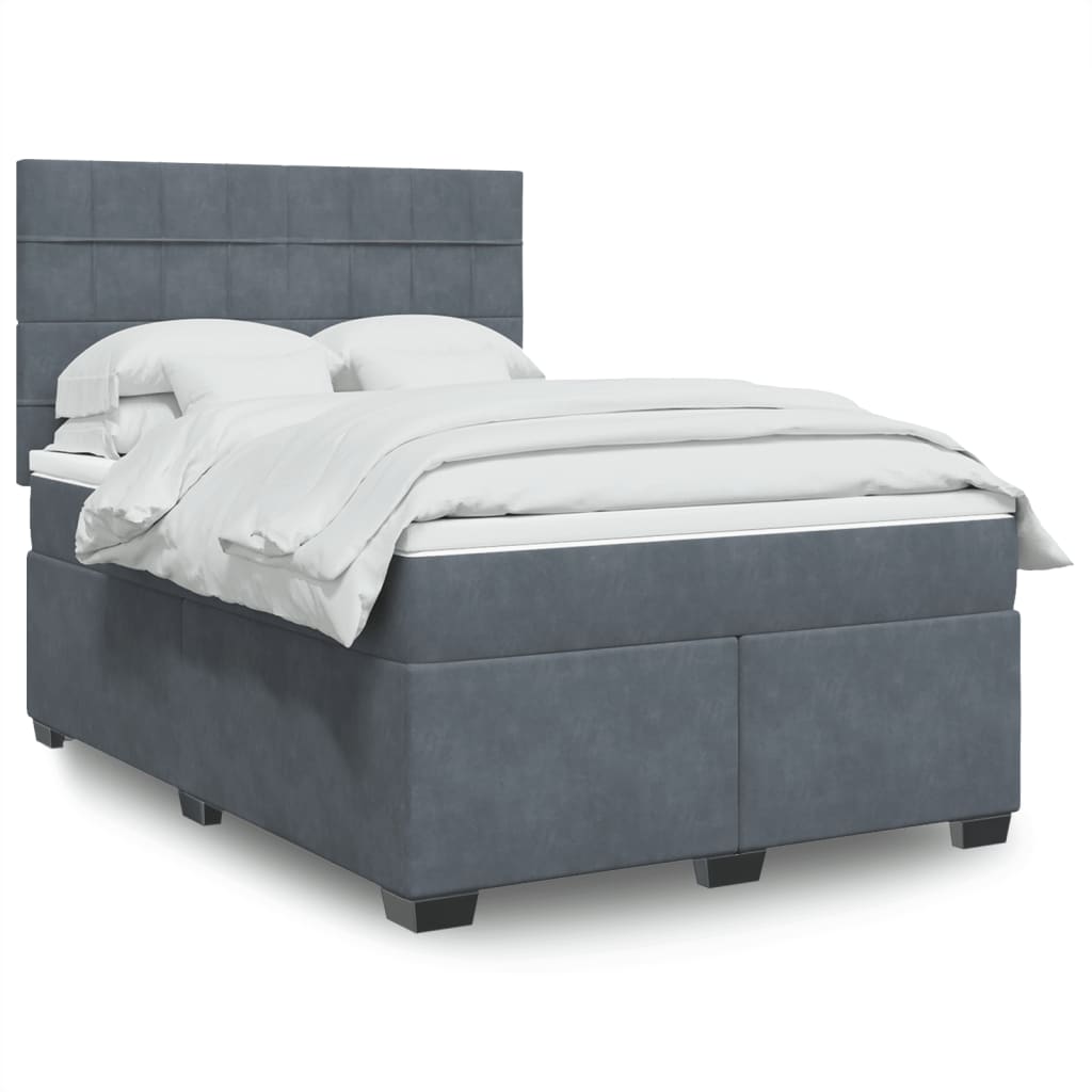 Box Spring Postel S Matrací Samet Tmavě Šedá