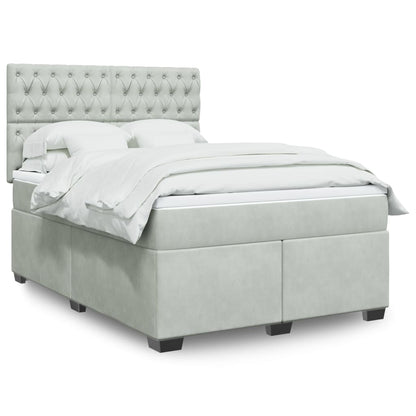 Box Spring Postel S Matrací Samet Světle Šedá