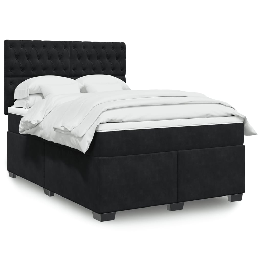 Box Spring Postel S Matrací Černá Samet Černá