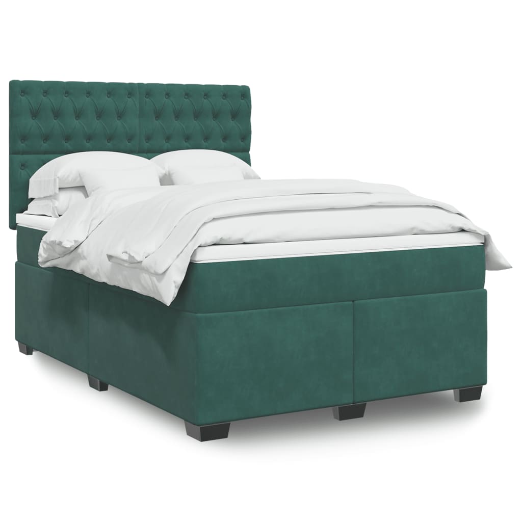 Box Spring Postel S Matrací Samet Tmavě Zelená