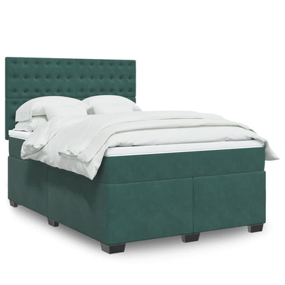 Box Spring Postel S Matrací Samet Tmavě Zelená