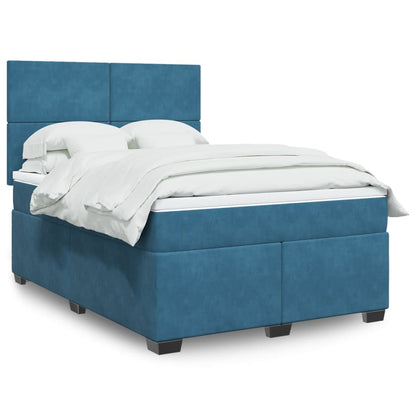 Box Spring Postel S Matrací Samet Modrá