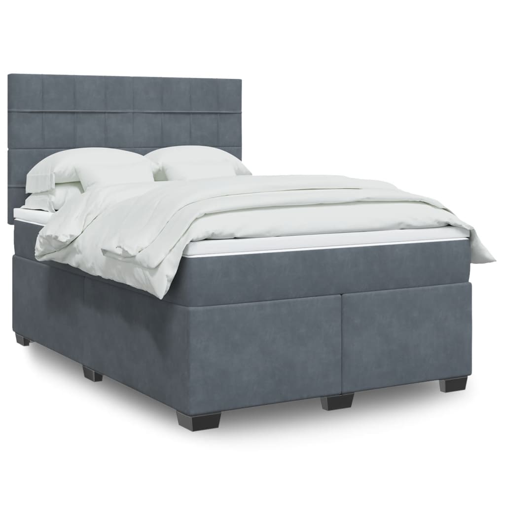 Box Spring Postel S Matrací Samet Tmavě Šedá