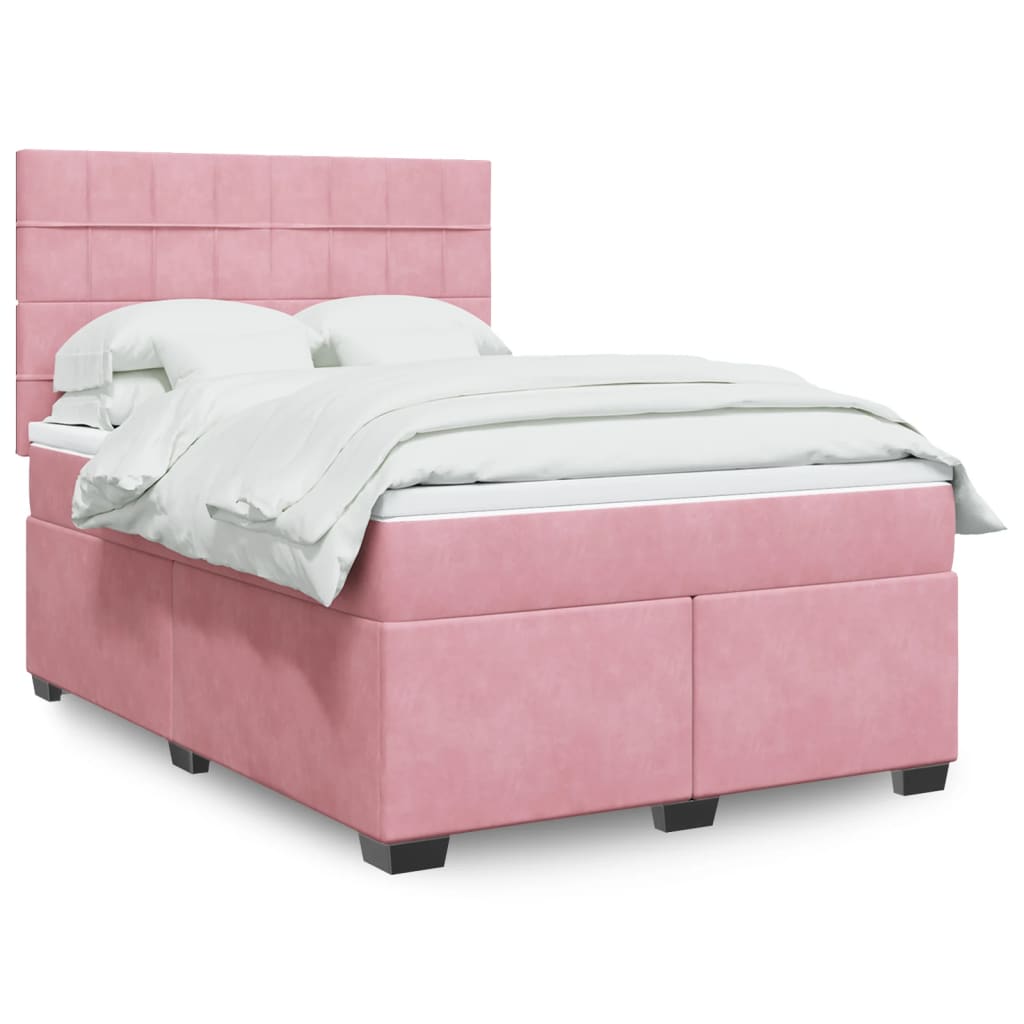 Box Spring Postel S Matrací Samet Růžová
