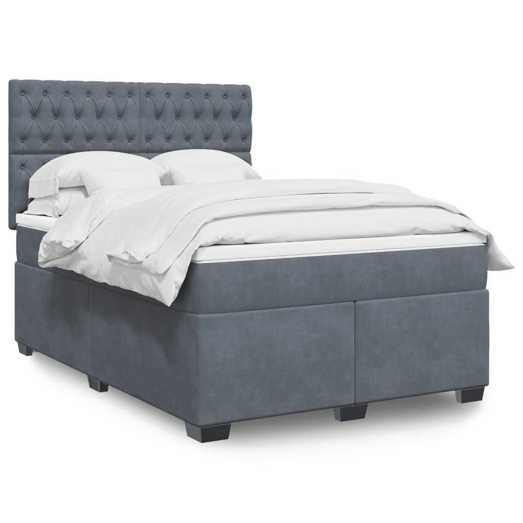 Box Spring Postel S Matrací Samet Tmavě Šedá