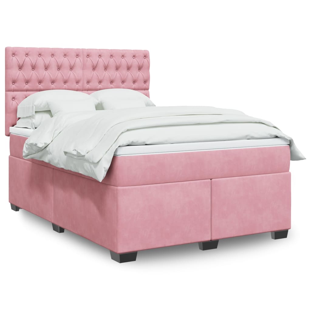 Box Spring Postel S Matrací Samet Růžová
