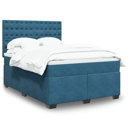 Box Spring Postel S Matrací Samet Modrá