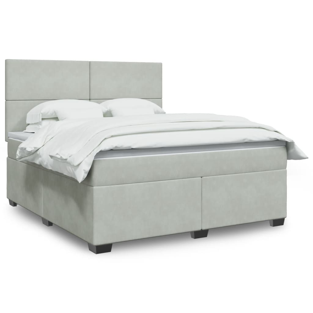 Box Spring Postel S Matrací Samet Světle Šedá