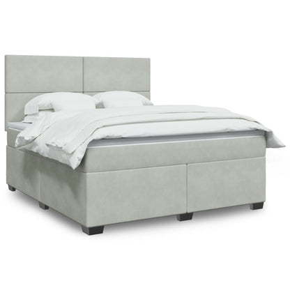 Box Spring Postel S Matrací Samet Světle Šedá