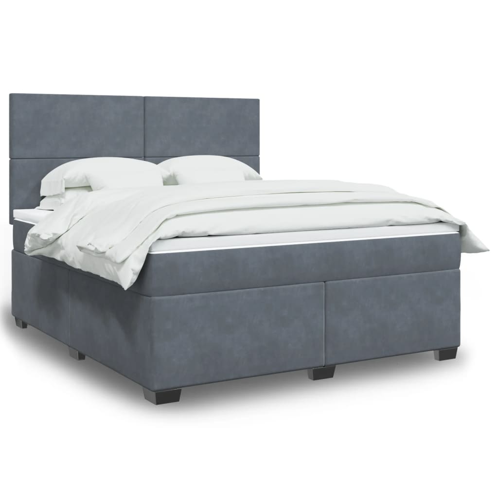 Box Spring Postel S Matrací Samet Tmavě Šedá