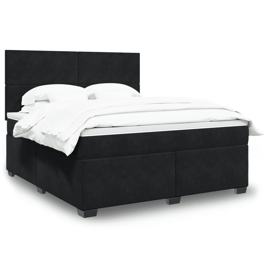 Box Spring Postel S Matrací Černá Samet Černá