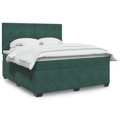 Box Spring Postel S Matrací Samet Tmavě Zelená