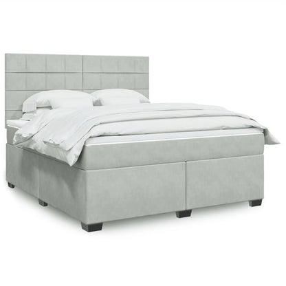 Box Spring Postel S Matrací Samet Světle Šedá
