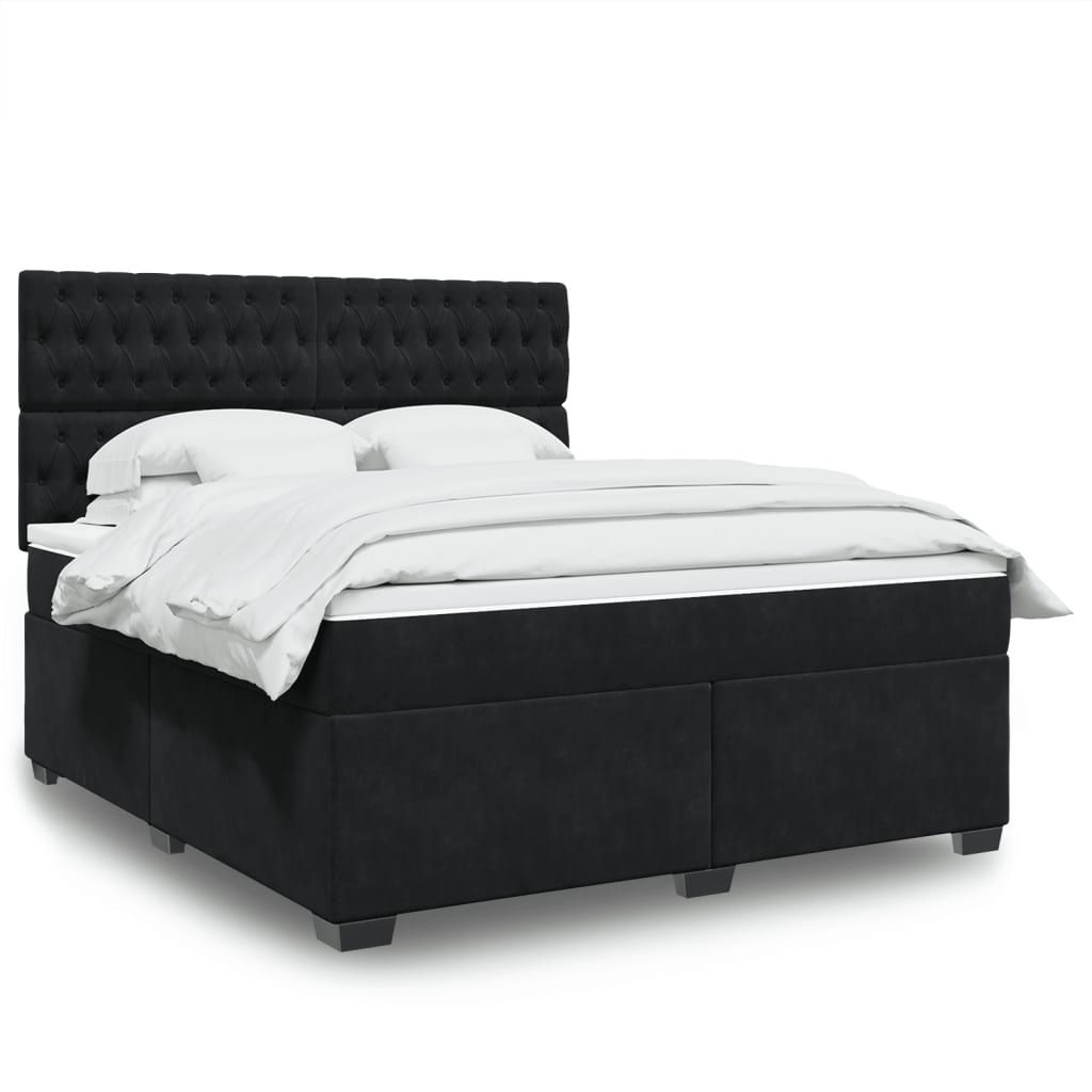 Box Spring Postel S Matrací Černá Samet Černá