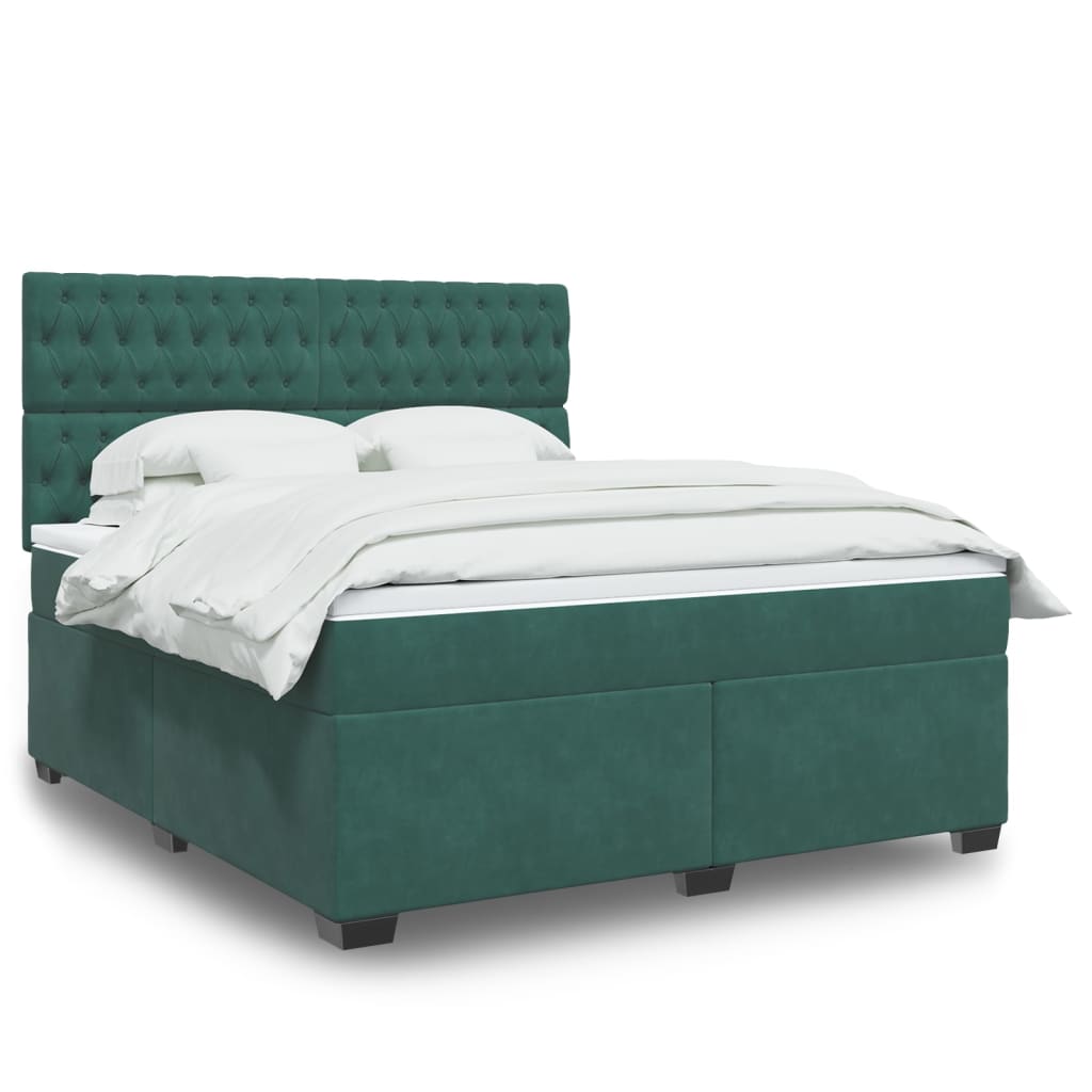 Box Spring Postel S Matrací Samet Tmavě Zelená
