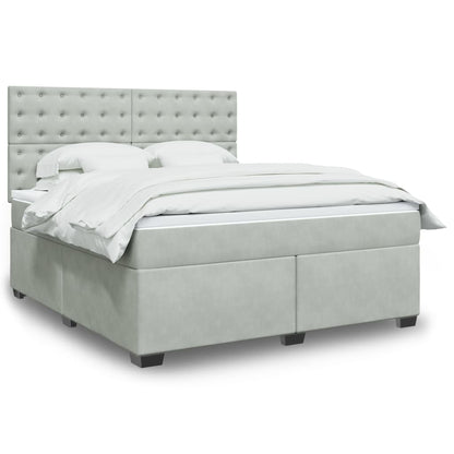 Box Spring Postel S Matrací Samet Světle Šedá