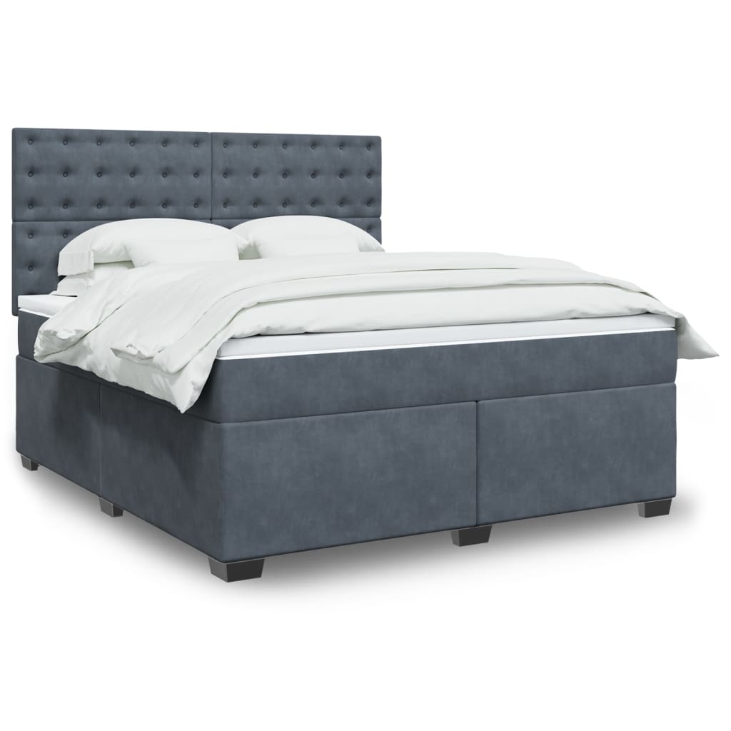 Box Spring Postel S Matrací Samet Tmavě Šedá