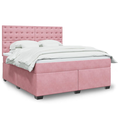 Box Spring Postel S Matrací Samet Růžová