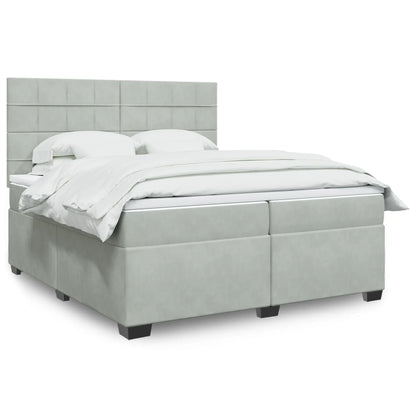 Box Spring Postel S Matrací Samet Světle Šedá