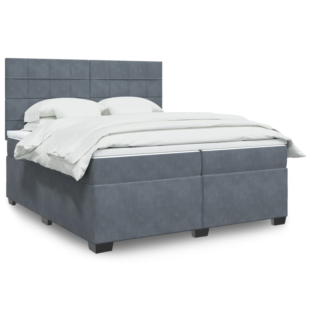 Box Spring Postel S Matrací Samet Tmavě Šedá