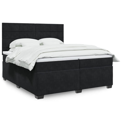 Box Spring Postel S Matrací Černá Samet Černá
