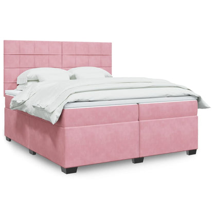 Box Spring Postel S Matrací Samet Růžová