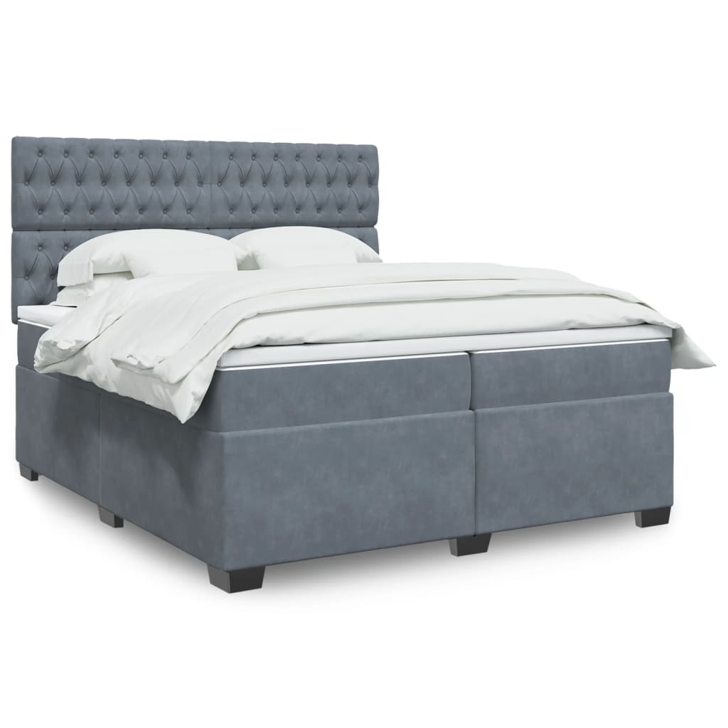 Box Spring Postel S Matrací Samet Tmavě Šedá