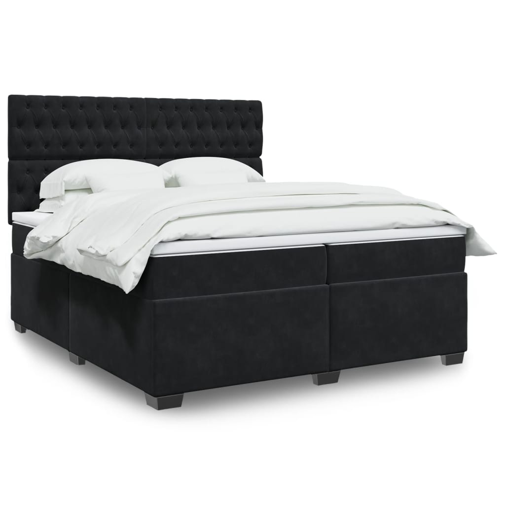 Box Spring Postel S Matrací Černá Samet Černá