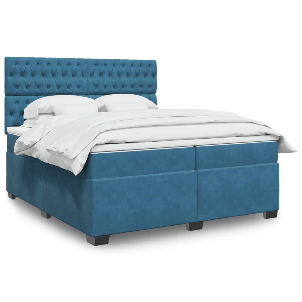 Box Spring Postel S Matrací Samet Modrá