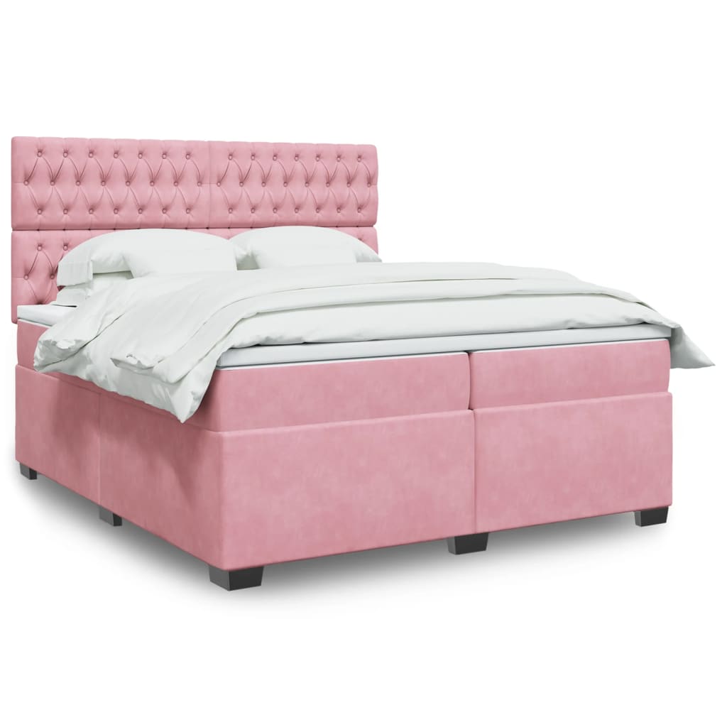 Box Spring Postel S Matrací Samet Růžová