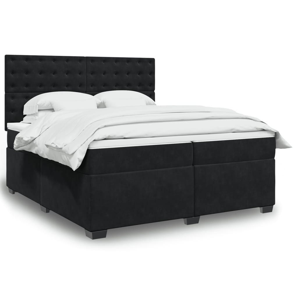Box Spring Postel S Matrací Černá Samet Černá