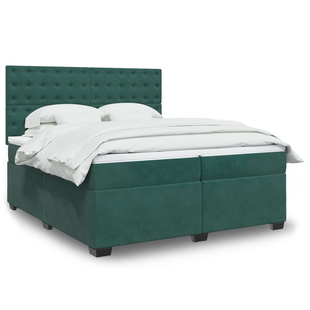 Box Spring Postel S Matrací Samet Tmavě Zelená