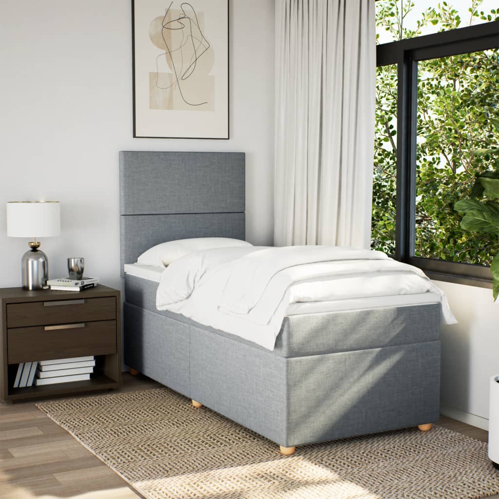 Box Spring Postel S Matrací Textil Světle Šedá