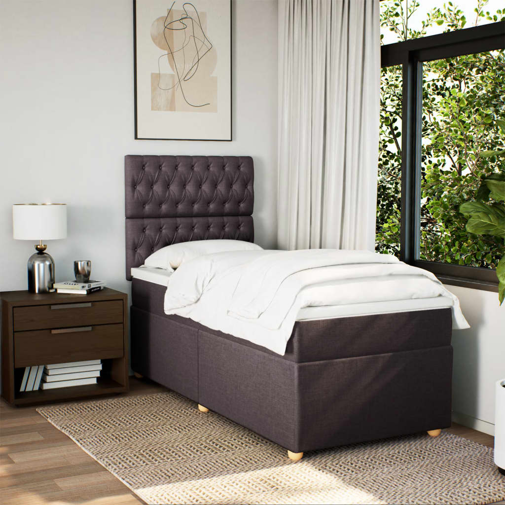 Box Spring Postel S Matrací Textil Tmavě Hnědá