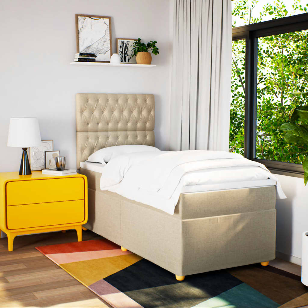 Box Spring Postel S Matrací Textil Krémová