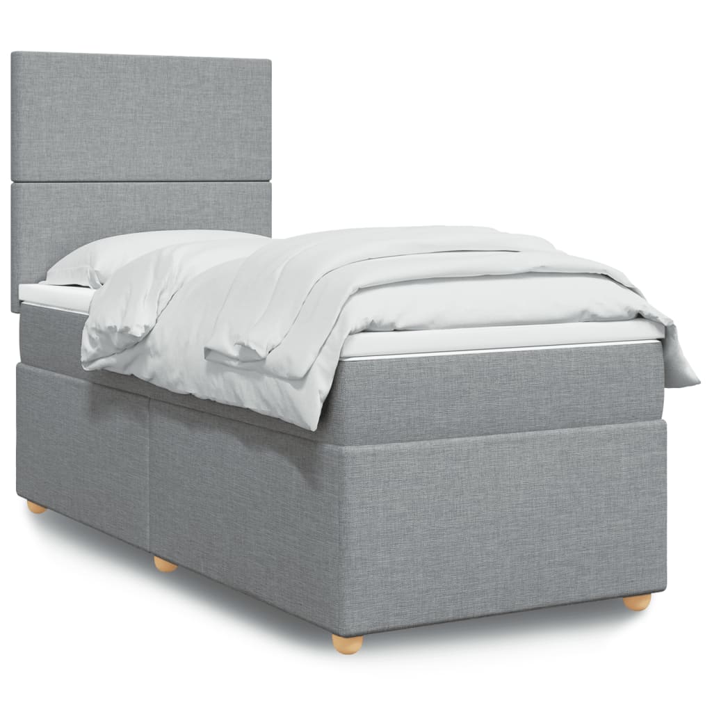Box Spring Postel S Matrací Textil Světle Šedá