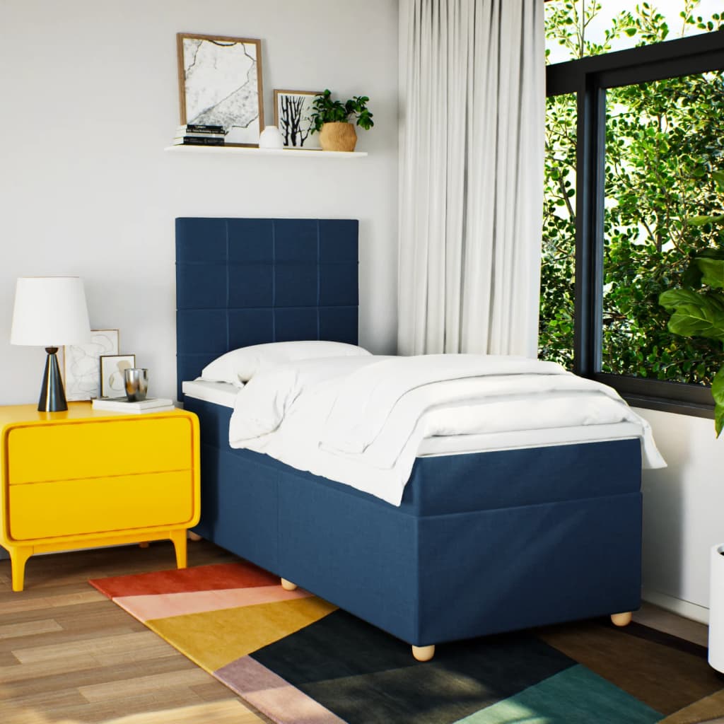 Box Spring Postel S Matrací Modrá 100 X 200 Cm Textil