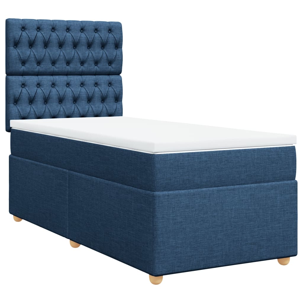 Box Spring Postel S Matrací Modrá 100 X 200 Cm Textil