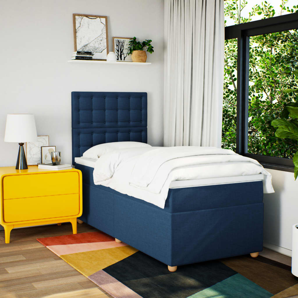 Box Spring Postel S Matrací Modrá 100 X 200 Cm Textil