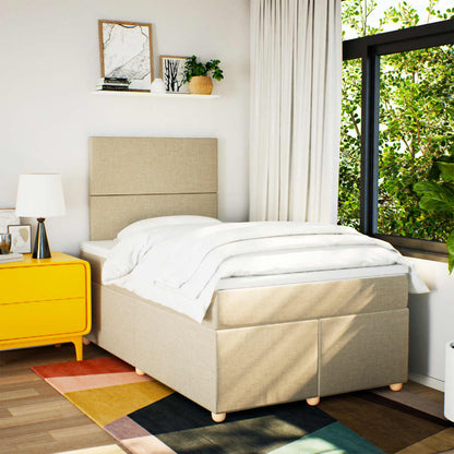 Box Spring Postel S Matrací Krémová 120X190 Cm Textil Černá