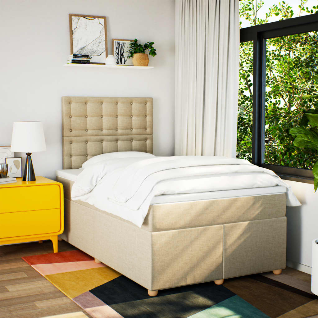 Box Spring Postel S Matrací Krémová 120X190 Cm Textil