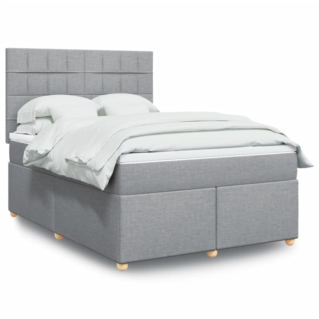 Box Spring Postel S Matrací Textil Světle Šedá