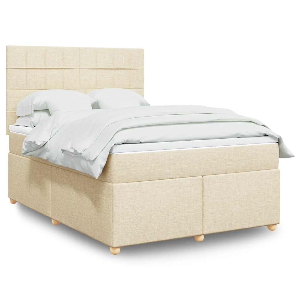 Box Spring Postel S Matrací Textil Krémová