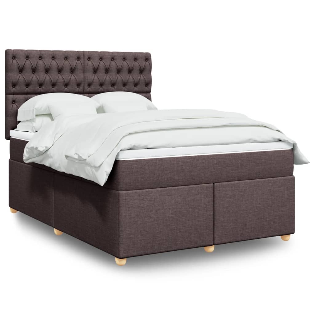 Box Spring Postel S Matrací Textil Tmavě Hnědá