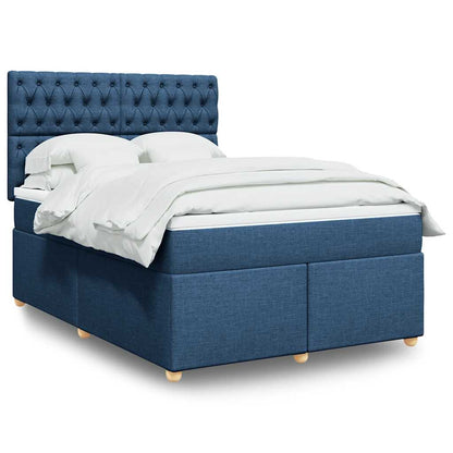 Box Spring Postel S Matrací Textil Modrá