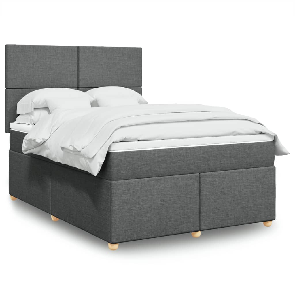 Box Spring Postel S Matrací Textil Tmavě Šedá